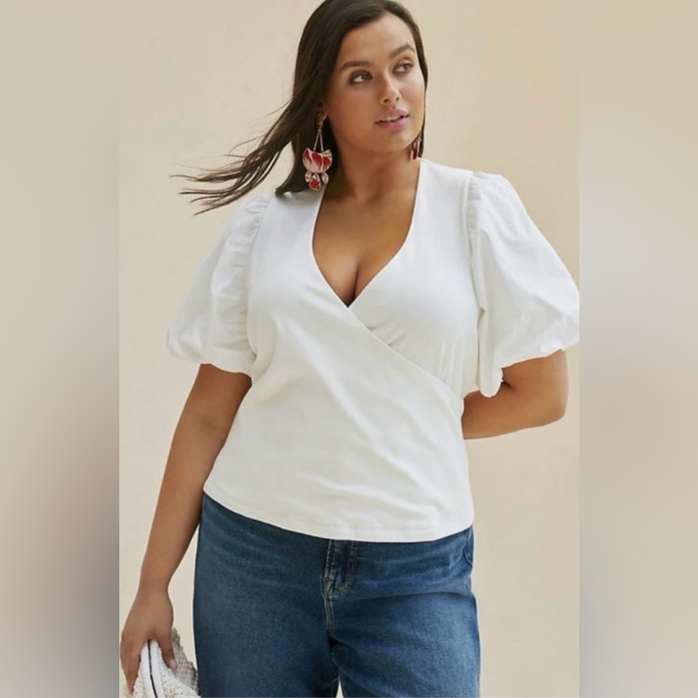 Maeve by Anthropologie White Puff Sleeve Blouse